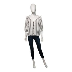 Sanctuary White Puffed Sleeve Striped Top, S